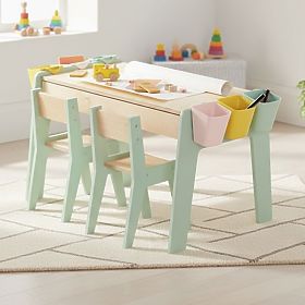 Ensemble table et deux chaises pour enfants avec accessoires - menthe