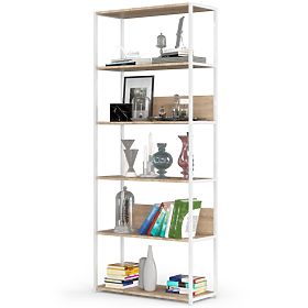 Étagère loft en métal 80 cm - blanc-chêne sonoma - 6 étagères