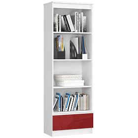 ÉTAGÈRE R 60 cm CLP 1 TIROIR 4 ÉTAGÈRES BLANC / ROUGE BRILLANT
