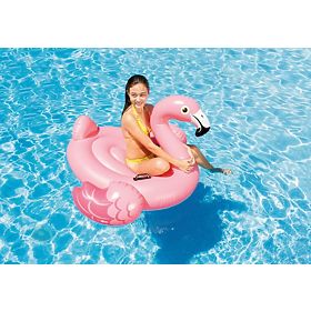 Flamant rose gonflable dans l'eau