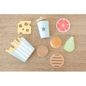 Aliments en bois - découpe - coffret repas frites, Ourbaby