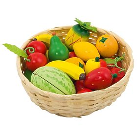 Fruits en bois dans un panier 23 pcs