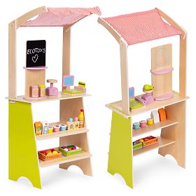 Grand stand en bois pour enfants avec terminal et balance fruits légumes 20 éléments ECOTOYS