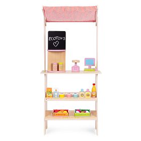 Grand stand en bois pour enfants avec terminal et balance fruits légumes 20 éléments ECOTOYS