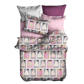 Housse de couette BASIC couleur rose poudré avec motif géométrique 155x220_80x80*1 DecoKing
