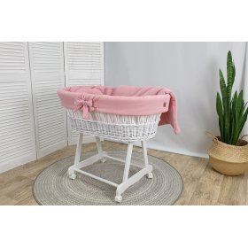 Lit en osier avec équipement pour bébé - rose, Ourbaby