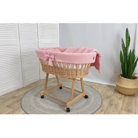 Lit en osier avec équipement pour un bébé - vieux rose
