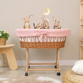 Berceau en osier avec équipement pour bébé - vieux rose