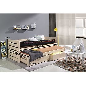 Lit enfant avec lit gigogne et barrière Praktik - naturel (2), Ourbaby®