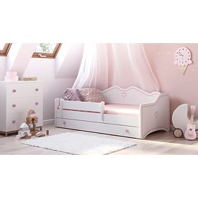 Lit enfant EMMA avec tiroir et barrière 160x80 rose