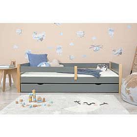 Lit enfant en bois Scandie avec barrière - gris