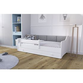 Lit enfant ERYK avec tiroir et barrière 160x80 panneau gris