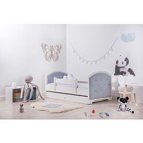 Lit enfant rembourré Luna avec barrière - gris clair