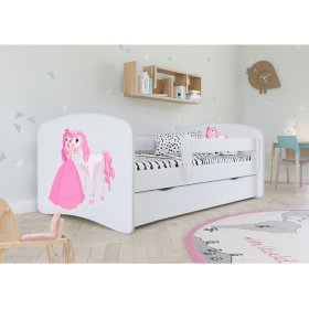 Lit pour enfant avec barrière Ourbaby - Princesse avec un cheval - blanc