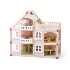 Maison de poupées à deux étages avec terrasse