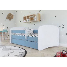 Lit pour enfant avec barrière Ourbaby - bleu-blanc