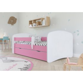 Lit enfant avec barrière Ourbaby - rose-blanc