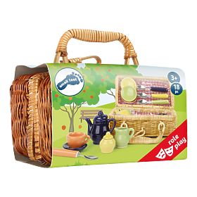 Panier Small Foot Picnic avec plats en céramique colorés