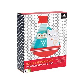 Petit Collage Tour à empiler en bois Hibou et chaton