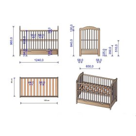 Lit bébé Alek avec barreaux amovibles - gris