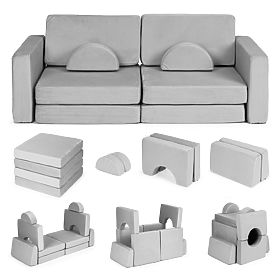 Canapé modulaire pliable pour enfants grand 2 places DIY 10 coussins doux - gris ECOTOYS