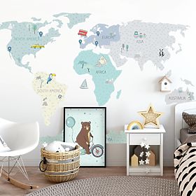 Sticker mural Carte du monde - menthe