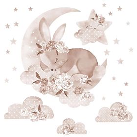 Stickers muraux - lapin endormi dans les nuages