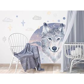 Autocollants muraux - loup sur fond arc-en-ciel