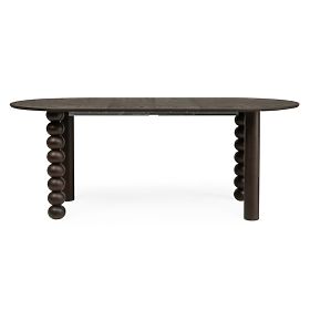 Table extensible Bolla 140-200 cm, placage de chêne, noyer, pied décoratif avec boules, plateau oval