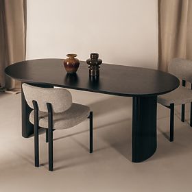 Table à manger Maurizio 180 cm, noir, rainuré