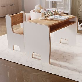 table pour enfants Timi + chaise MDF couleur blanc / chêne craft doré