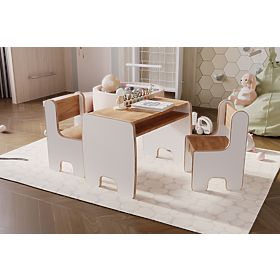 table pour enfants Timi et deux chaises MDF couleur blanc / chêne craft doré