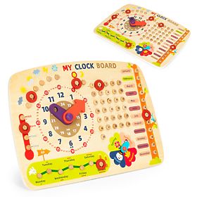 Tableau de manipulation en bois pour enfants calendrier horloge ECOTOYS