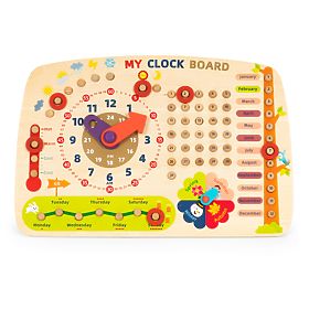 Tableau de manipulation en bois pour enfants calendrier horloge ECOTOYS
