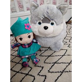 Tabouret en peluche chien Husky siège