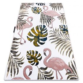 Tapis JARDIN, FLAMANTS ROSES, FEUILLES DE MONSTERA, crème, F.H.Kabis
