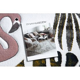 Tapis JARDIN, FLAMANTS ROSES, FEUILLES DE MONSTERA, crème, F.H.Kabis