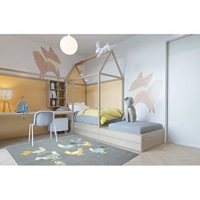 Tapis PASTEL 18413/072 - Poules Coqs Gris Turquoise