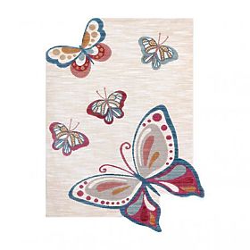 Tapis pour enfants moderne TOYS 75326 PAPILLON, forme irrégulière, crème, rouge fuchsia, F.H.Kabis