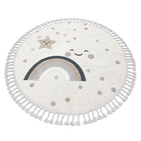 Tapis rond YOYO EY78 blanc / beige - Nuage, Arc-en-ciel, points pour enfants, structurel, sensoriel , F.H.Kabis