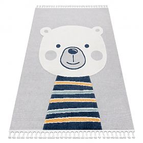 Tapis YOYO GD50 gris / blanc - Ourson pour enfants, structurel, sensoriel Franges