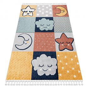 Tapis YOYO GD52 gris / jaune - étoiles, nuages, patchwork pour enfants, structurel, sensoriel Frange