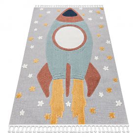 Tapis YOYO GD55 gris / bleu - étoiles, fusée pour enfants, structurel, sensoriel Franges