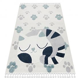 Tapis YOYO GD59 blanc / gris - Chaton pour enfants, structurel, sensoriel Franges
