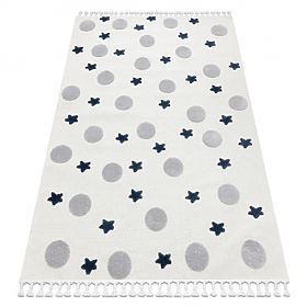 Tapis YOYO GD75 blanc / gris - étoiles, cercles pour enfants, structurel, sensoriel Franges