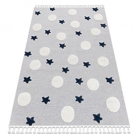 Tapis YOYO GD75 gris / blanc - étoiles, cercles pour enfants, structurel, sensoriel Franges, F.H.Kabis