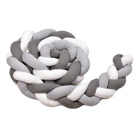 Tour de lit tressé - blanc, gris clair et gris foncé