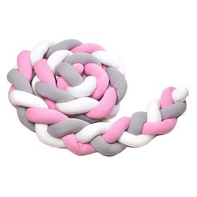 Tour de lit tressé - blanc, rose et gris