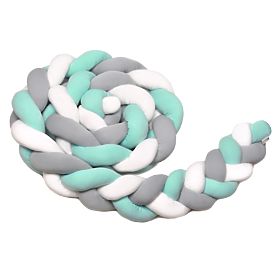 Tour de lit tressé - gris, blanc et vert