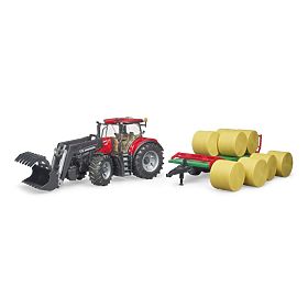 Tracteur Bruder Case IH Optum 300 CVX avec chargeur frontal et transporteur de balles